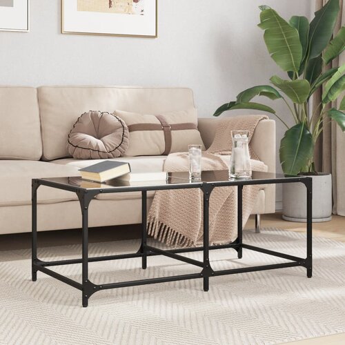 VidaXL Klubska mizica s črno stekleno povr&amp;scaron;ino 98,5x50x40 cm jeklo Slike