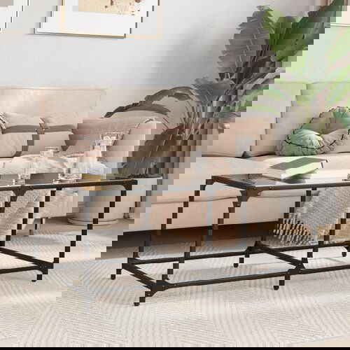 VidaXL Stolić za kavu s crnom staklenom povr&amp;scaron;inom 98,5x50x40 cm čelik Slike