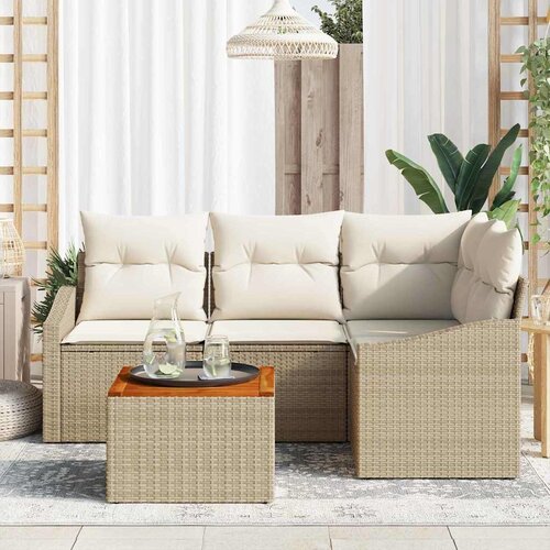  Sjedeća garnitura za vrt 5 kom. Bež i krema poliratan 178,5 x 123,5 x 69 cm Slike