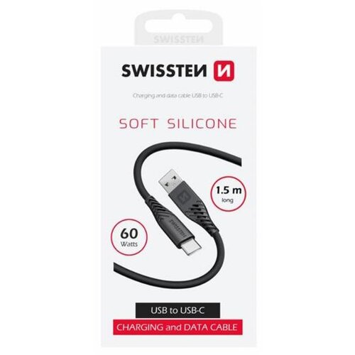Swissten kabel USB/USB-C, SOFT SILICONE, 3A, 60W, 1.5m, crni Cijene