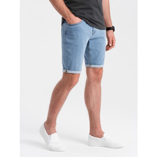 Ombre Men's denim shorts with rolled up legs - blue Slike