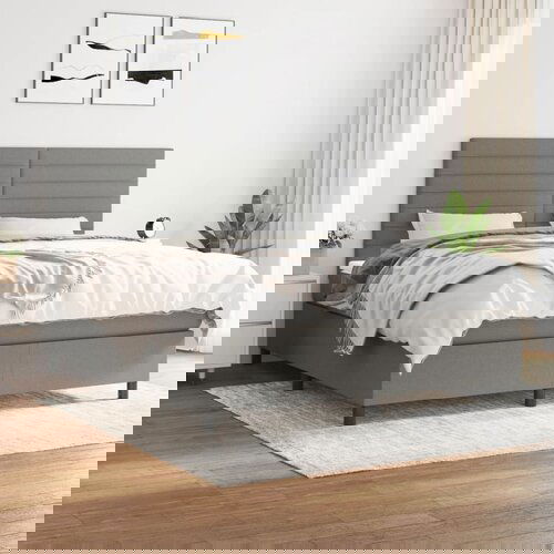 VidaXL Okvir kreveta s oprugama i madrac svjetlosivi 180x200cm tkanina Slike