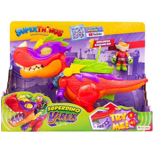 SUPERTHINGS Podrežniki Kaboom, V -Rex Superdino - zgibna zlikovca dinozavra z lučmi in zvočnimi učinki, 1 ekskluzivnim otrokom Kazoom in 1 ekskluzivno nadrejenost, (21550910) Cene