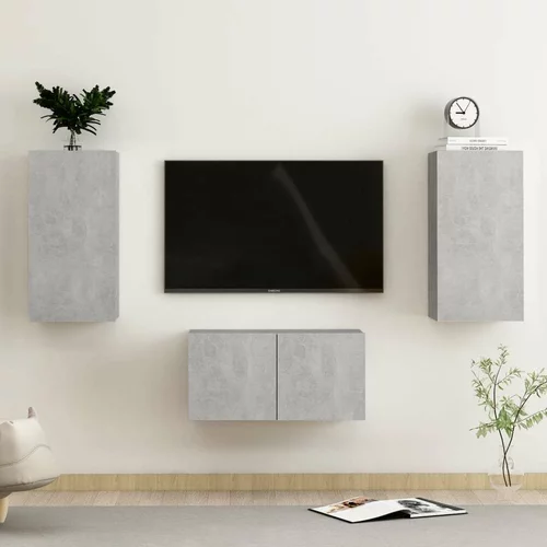  Komplet TV omaric 3-delni betonsko siva iverna plošča, (20732385)
