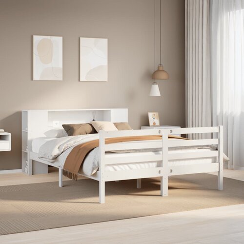 VidaXL Krevet s regalom z knjige bez madraca bijeli 140x200cm borovina Slike