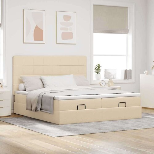 VidaXL otomanski okvir kreveta s madracima krem 200x200cm od tkanine Slike