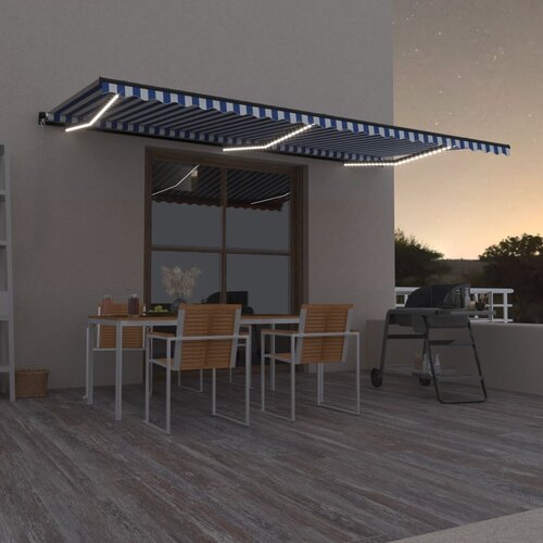 vidaXL Ročno zložljiva tenda z LED lučmi 600x350 cm modra in bela Cene