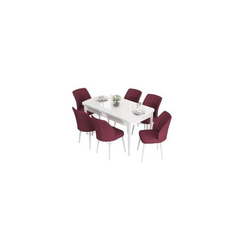 Hanah home eva - white, burgundy whiteburgundy extendable dining table & chairs set (7 pieces) Cene