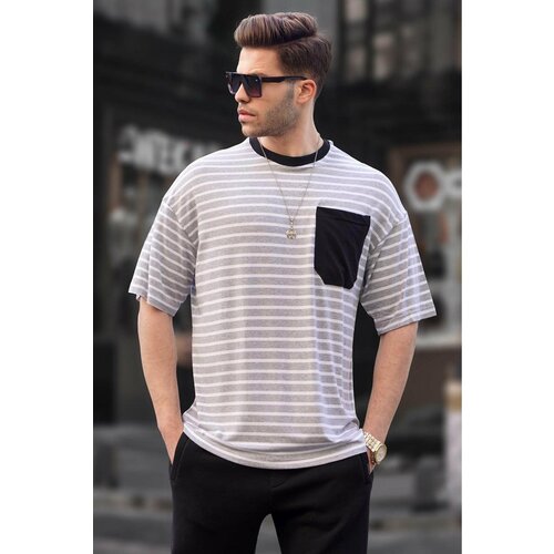 Madmext Men's Gray Striped Basic T-Shirt 6084 Slike