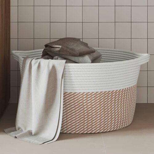  The Living Store Košara za shranjevanje rjava in bela Ø40x25 cm bombaž - Košara Za Shranjevanje, (21486660) Cene