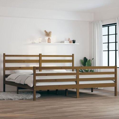 The Living Store Posteljni okvir iz trdne borovine 200x200 cm medeno rjav - Posteljni Okvir, (21528854) Slike