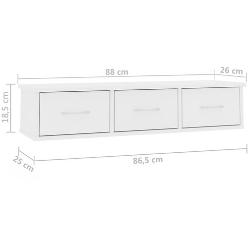  Zidna polica s ladicama bijela 88x26x18,5 cm konstruirano drvo Slike