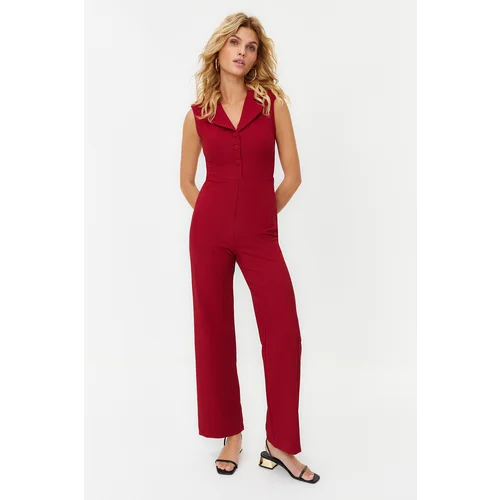 Trendyol Burgundy Woven Jacket Collar Jumpsuit