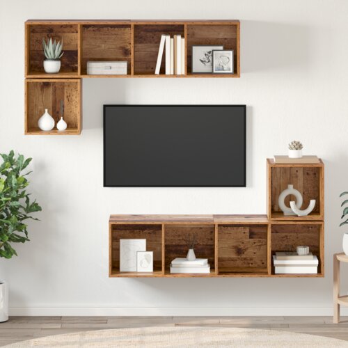 VidaXL Set TV komoda s pohranom 4 pcs Staro drvo 37 x 37 x 142.5 cm Slike