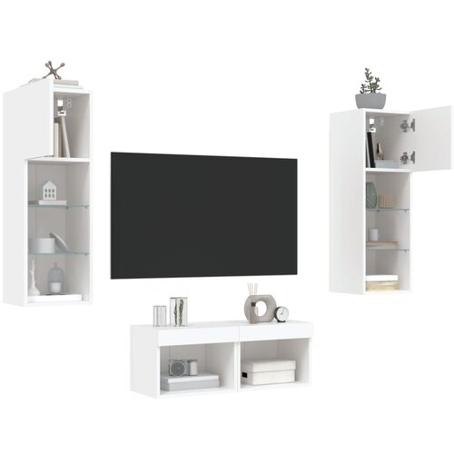 vidaXL Stenske TV omarice z LED lučkami 4 kosi bela Cene