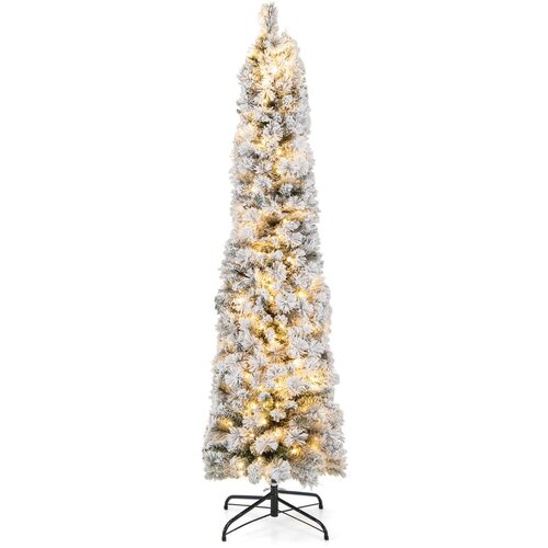 Costway Umetno, vitko božično drevo z LED-osvetlitvijo in umetnim snegom, 180 cm, (5000497865) Cene