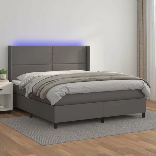  Box spring postelja z vzmetnico LED siva 160x200cm umetno usnje, (20900357)