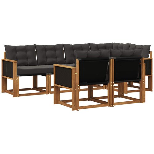 vidaXL Zunanja garnitura za sedenje z blazino 7 pcs Naravna in črna, (5000272004) Cene