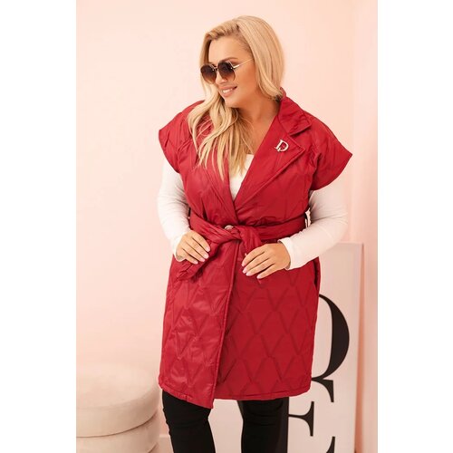 Kesi Włoski Women&amp;#039;s Plus Size quilted vest with belt and collar brown Slike