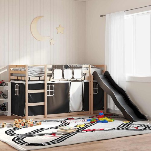 Krevet na kat s toboganom i zavjesama bijelo-crni 80 x 200 cm Slike
