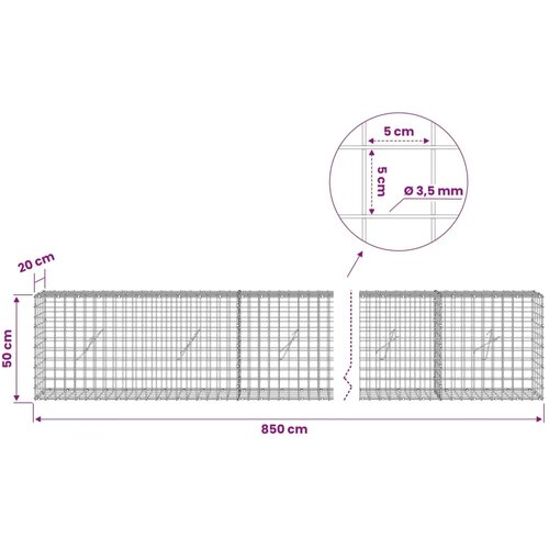  Gabion s žicom debljine 3 5 mm i mrežom 5x5 cm 850x20x50 cm - 20 cm 50 cm 850 cm Slike