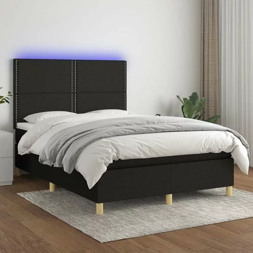  Box spring postelja z vzmetnico LED črna 140x200 cm blago, (20725228)