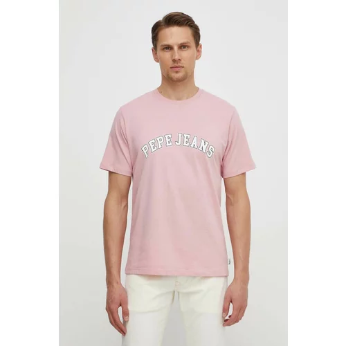 PepeJeans Bombažna kratka majica moški, roza barva