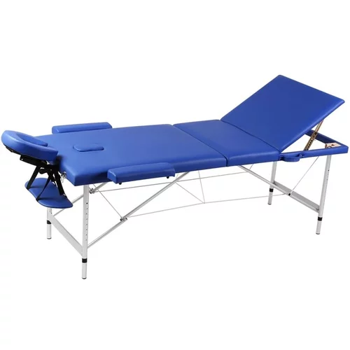  Modra zložljiva masažna miza z 3 območji in aluminjastim okvirjem