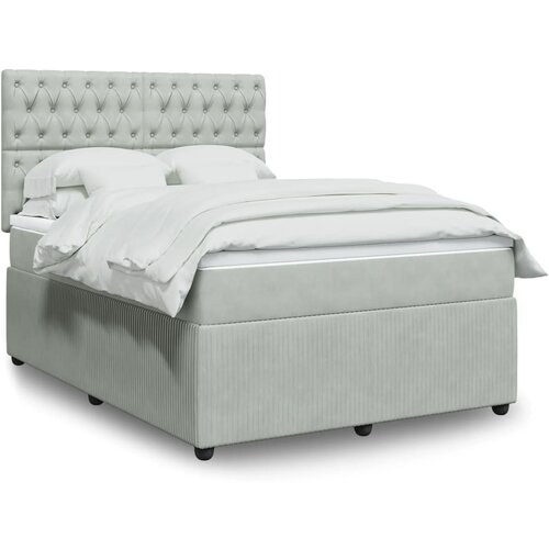 VidaXL Box spring postelja z vzmetnico svetlo siva 140x200 cm žamet Slike