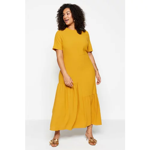 Trendyol Curve Plus Size Dress - Yellow - Both Ruffle