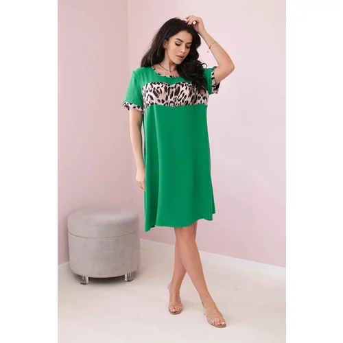 Kesi Bright green dress with leopard print