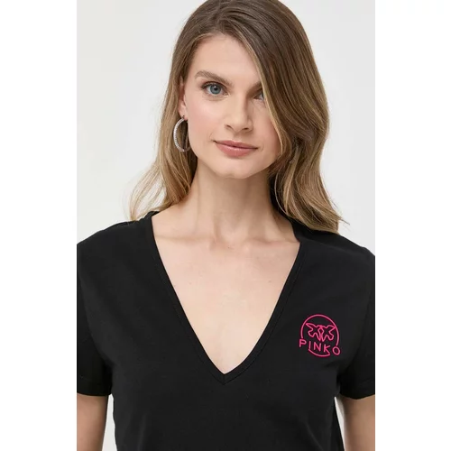 Pinko Bombažna kratka majica črna barva
