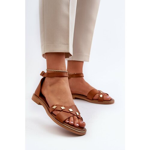 Kesi Zazoo women's flat leather sandals, brown Slike