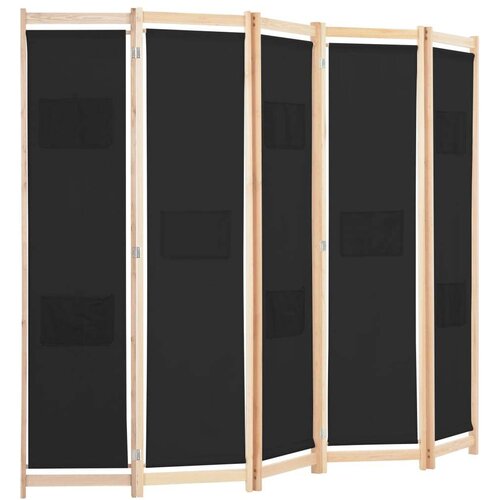 vidaXL Sobna pregrada s 5 panela od tkanine 200 x 170 x 4 cm crna Cene
