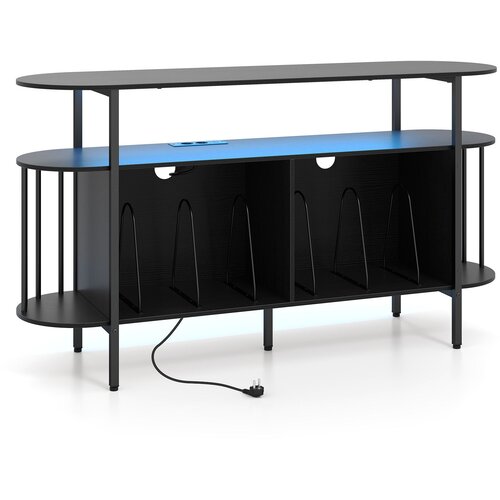 Namještaj Stalak za TV, gramofon, s punjačem i LED svjetlima u boji 140 x 40 x 76 cm Crni Cijene