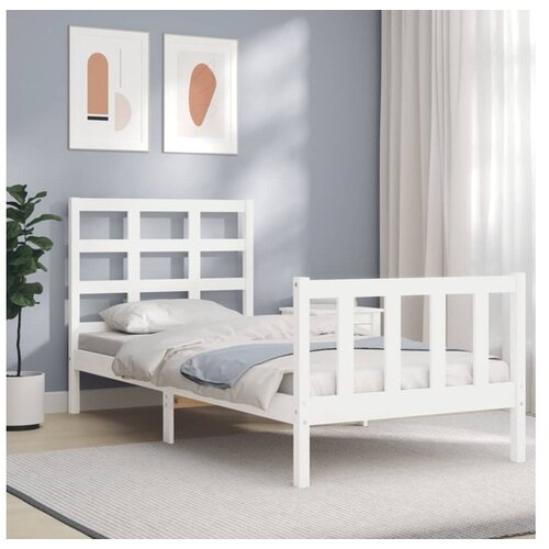 VidaXL Posteljni okvir z vzglavjem bel 100x200 cm trden les Slike