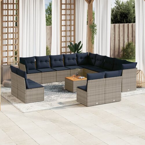 vidaXL 14-dijelni set vrtnih sofa od poliratana s jastucima sivi Cijene