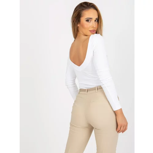 Fashion Hunters Basic white ribbed blouse with a neckline on the back RUE PARIS