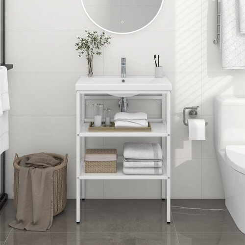 VidaXL Okvir za kupaonski umivaonik bijeli 59 x 38 x 83 cm željezni Slike