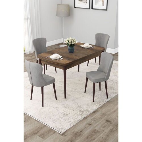 Hanah home trpezarijski set Due, sto na razvlačenje i 4 stolice, ploča u dekoru drveta Baroque, siva tkanina Babyface Cene