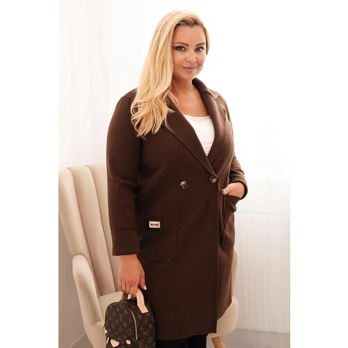 Kesi Włoski Elegant Plus Size women&amp;#039;s coat with a collar and large pockets brown Slike