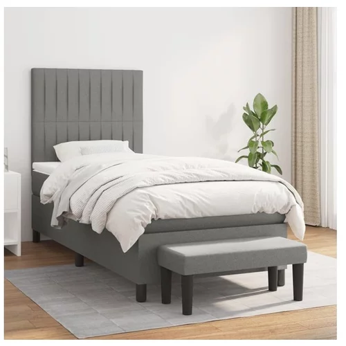 vidaXL Box spring postelja z vzmetnico temno siva 100x200 cm