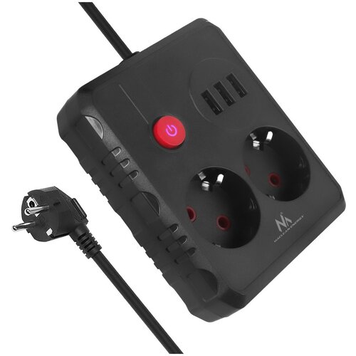 Maclean power strip, extender 2 sockets + 3xUSB, 110-240V AC 50 /60Hz, 2.1A max 2500W, 1.5m, black, MCE387 B Cijene