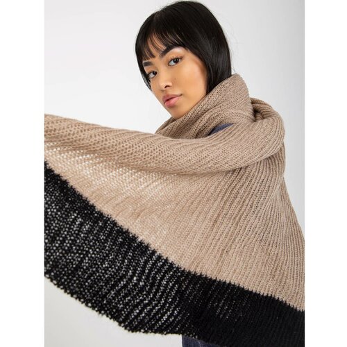 Fashion Hunters Beige and black long knitted scarf for women Slike