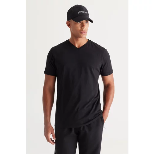 AC&Co / Altınyıldız Classics Men's Black 100% Cotton Slim Fit Slim Fit V-Neck Short Sleeved T-Shirt.
