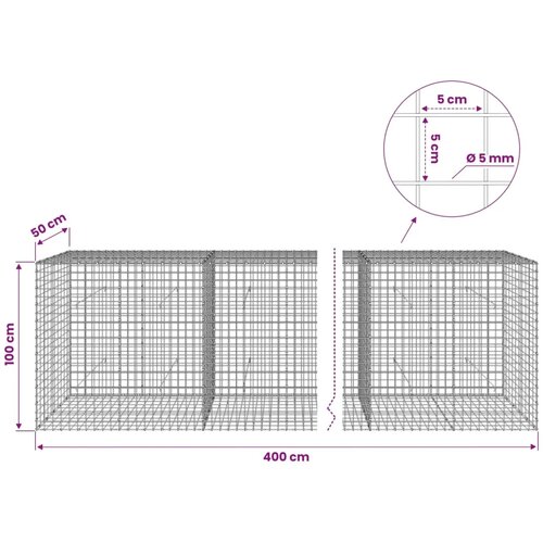  Gabion s žicom debljine 5 mm i mrežom 5x5 cm 400x50x100 cm - 50 cm 100 cm 400 cm Slike
