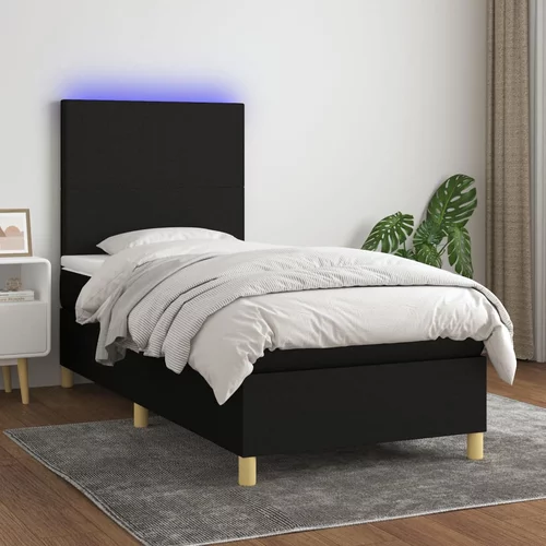 vidaXL Box spring postelja z vzmetnico LED črna 90x190 cm blago