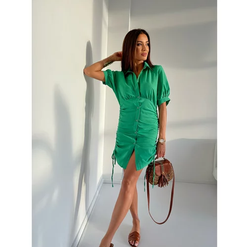 Fasardi Green shirt dress with ruffles on the sides
