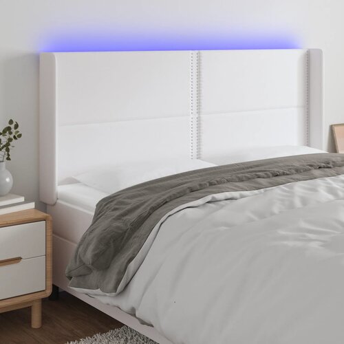  The Living Store LED posteljno vzglavje belo 183x16x118/128 cm umetno usnje - LED Vzglavje, (21502648) Cene