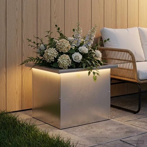  Vrtna posuda za sadnju s LED svjetlom Srebrna 30 x 40 x 30 cm - Nehrđajući čelik 30 x 40 x 30 cm 1 Slike